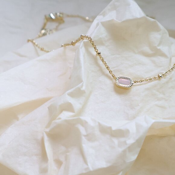 Kendra Scott Mini Elisa Gold Pink Opalite Crystal Pendant Necklace - Picture 2 of 2